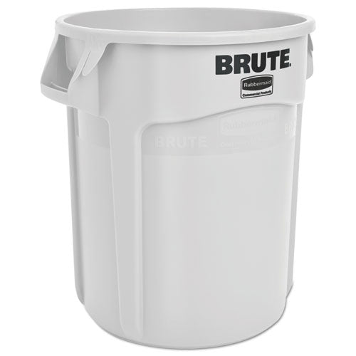 Vented Round Brute Container, 20 Gal, Plastic, White