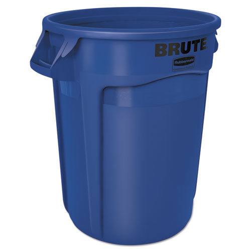 Vented Round Brute Container, 32 Gal, Plastic, Blue