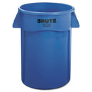 Vented Round Brute Container, 44 Gal, Plastic, Blue