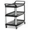 Xtra Utility Cart With Open Sides, Plastic, 3 Shelves, 300 Lb Capacity, 40.63" X 20" X 37.81", Black