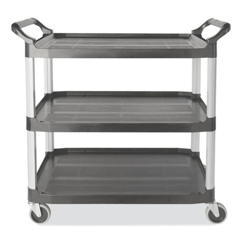 Xtra Utility Cart With Open Sides, Plastic, 3 Shelves, 300 Lb Capacity, 20" X 40.63" X 37.8", Gray