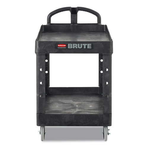 Heavy-duty Utility Cart With Lipped Shelves, Plastic, 2 Shelves, 500 Lb Capacity, 17.13" X 38.5" X 38.88", Black