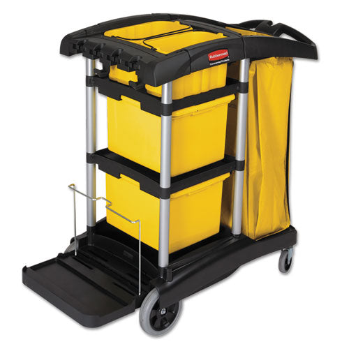 Hygen Microfiber Healthcare Cleaning Cart, Plastic, 3 Shelves, 5 Bins, 22" X 48.25" X 44", Yellow/black/silver