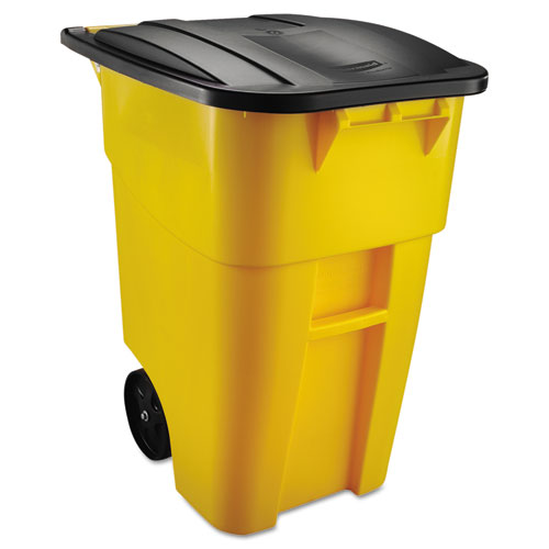 Square Brute Rollout Container, 50 Gal, Molded Plastic, Yellow