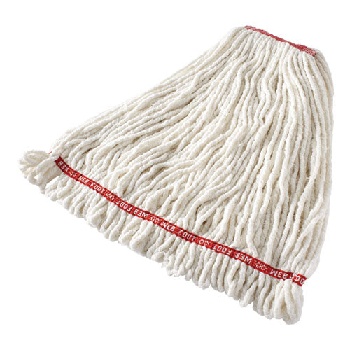 Web Foot Shrinkless Looped-end Wet Mop Head, Cotton/synthetic, Large, White, 1" White Headband