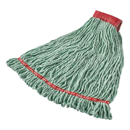 Web Foot Shrinkless Looped-end Wet Mop Head, Cotton/synthetic, Large, Green, 5" Red Headband