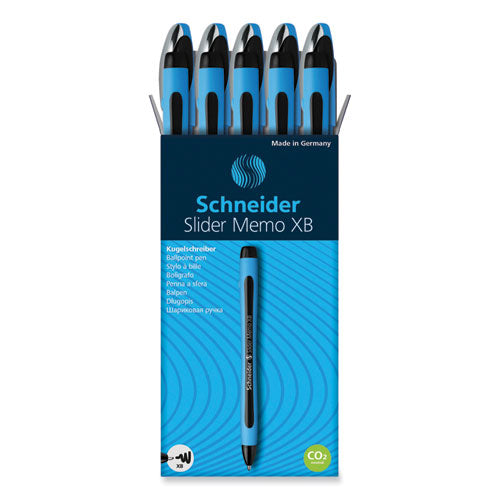 Slider Memo Xb Ballpoint Pen, Stick, Extra-bold 1.4 Mm, Black Ink, Black/light Blue Barrel, 10/box