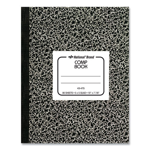 Composition Book, Quadrille Rule (5 Sq/in), Black Marble Cover, (80) 10 X 7.88 Sheets