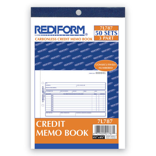 Credit Memo Book, Three-part Carbonless, 5.5 X 7.88, 50 Forms Total