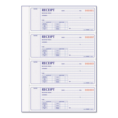 Receipt Book, Two-part Carbonless, 7 X 2.75, 4 Forms/sheet, 400 Forms Total