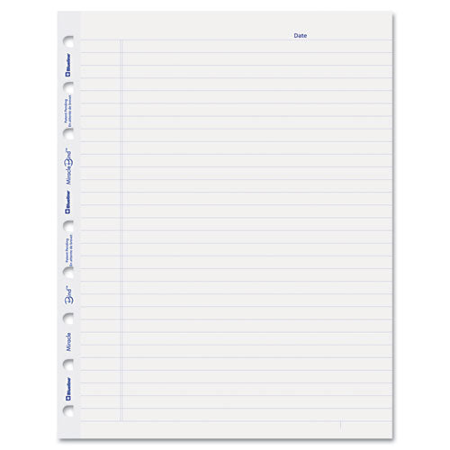 Miraclebind Ruled Paper Refill Sheets For All Miraclebind Notebooks And Planners, 9.25 X 7.25, White/blue Sheets, Undated