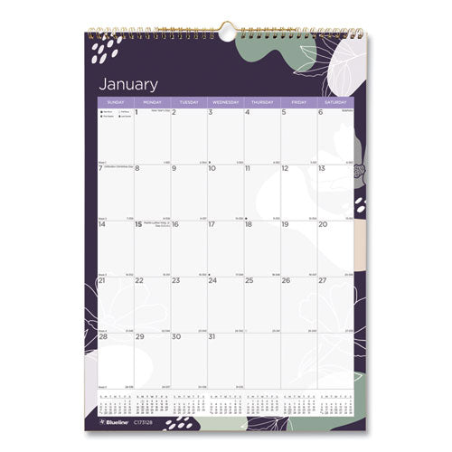 12-month Colorful Wall Calendar, Abstract Floral Artwork, 12 X 17, White Sheets, 12-month (jan To Dec): 2024