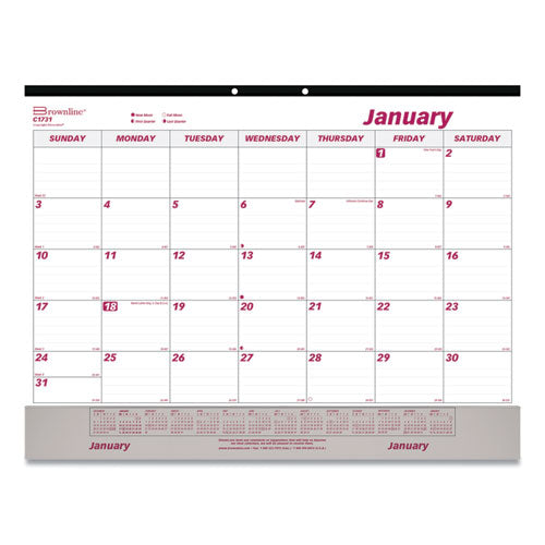 Monthly Desk Pad Calendar, 22 X 17, White/burgundy Sheets, Black Binding, Clear Corners, 12-month (jan To Dec): 2024