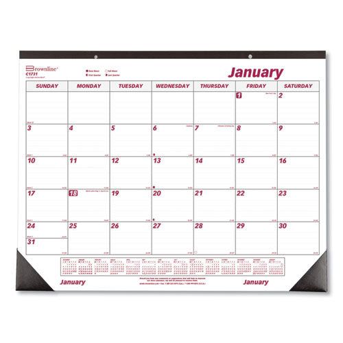 Monthly Desk Pad Calendar, 22 X 17, White/burgundy Sheets, Black Binding, Black Corners, 12-month (jan To Dec): 2024