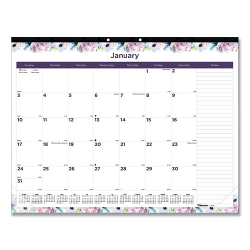 Passion Monthly Deskpad Calendar, Floral Artwork, 22 X 17, White/multicolor Sheets, Black Binding, 12-month (jan-dec): 2024
