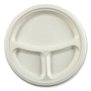 Bagasse Pfas-free Dinnerware, 3-compartment Plate, 10.24" Dia, White, 500/carton