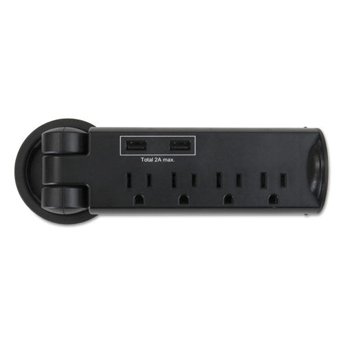 Pull-up Power Module, 4 Outlets, 2 Usb Ports, 8 Ft Cord, Black