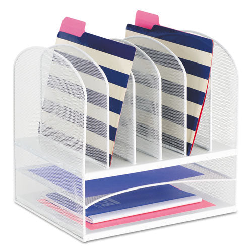 Onyx Mesh Desk Organizer With Two Horizontal And Six Upright Sections, Letter Size Files, 13.25" X 11.5" X 13", White