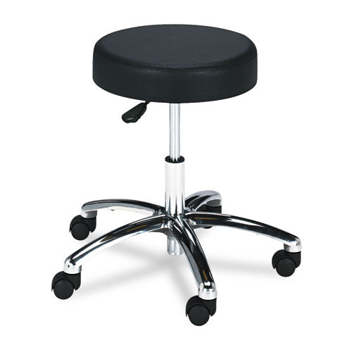 Pneumatic Lab Stool, Backless, Supports Up To 250 Lb, 17" To 22" Seat Height, Black Seat, Chrome Base