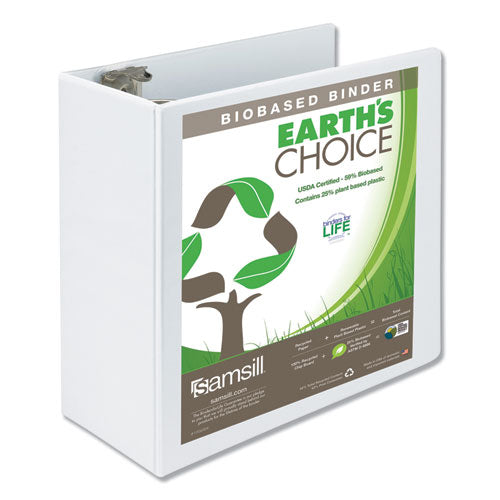 Earth's Choice Plant-based Round Ring View Binder, 3 Rings, 5" Capacity, 11 X 8.5, White