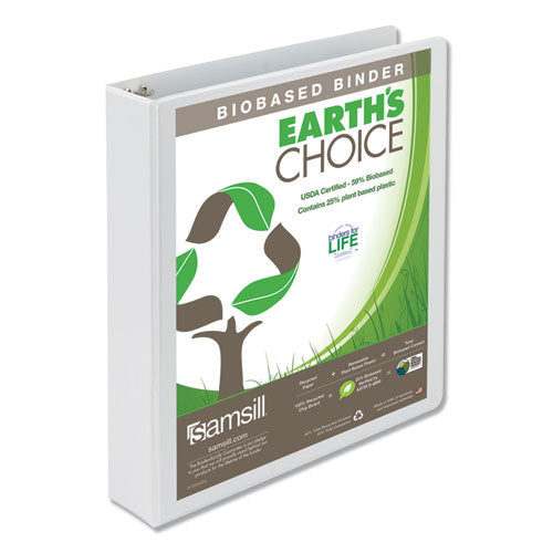 Earth's Choice Plant-based Round Ring View Binder, 3 Rings, 1.5" Capacity, 11 X 8.5, White