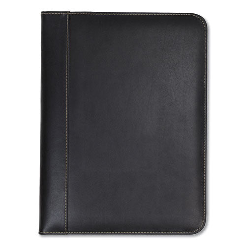 Contrast Stitch Leather Padfolio, 8 1/2 X 11, Leather, Black