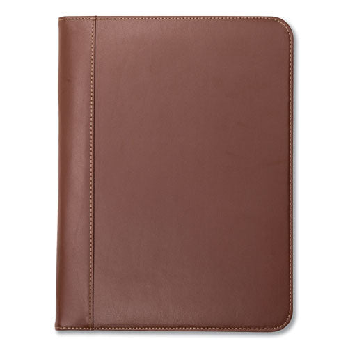 Contrast Stitch Leather Padfolio, 8 1/2 X 11, Leather, Tan