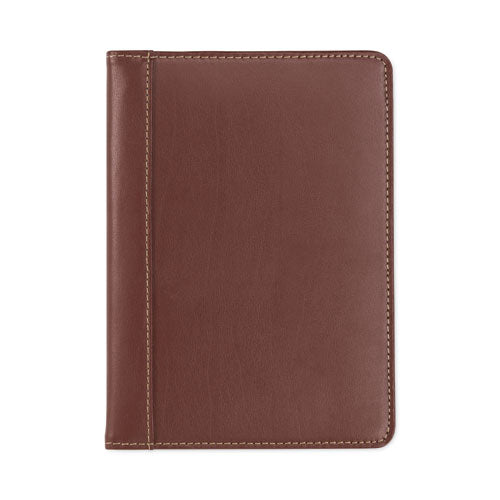 Contrast Stitch Leather Padfolio, 6.25w X 8.75h, Open Style, Brown