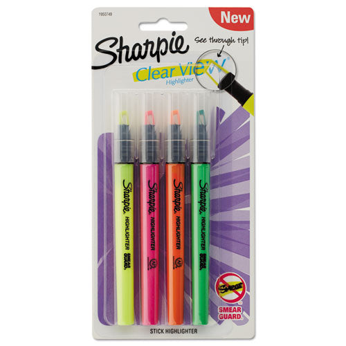 Clearview Pen-style Highlighter, Assorted Ink Colors, Chisel Tip, Assorted Barrel Colors, 4/pack