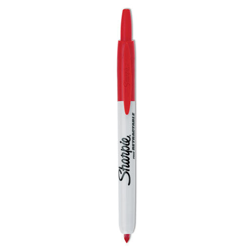 Retractable Permanent Marker, Fine Bullet Tip, Red