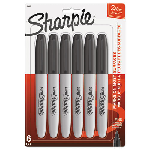 Super Permanent Marker, Fine Bullet Tip, Black, 6/pack