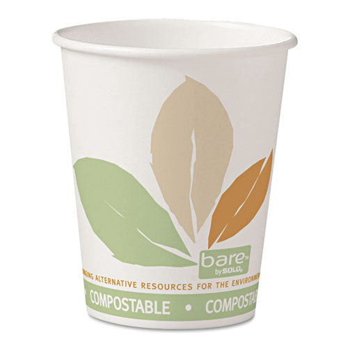 Bare Eco-forward Pla Paper Hot Cups, 10 Oz, Leaf Design, White/green/orange, 50/bag, 20 Bags/carton