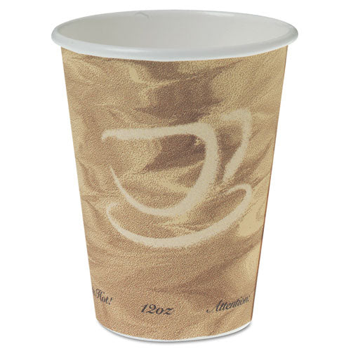 Mistique Polycoated Hot Paper Cups, 12 Oz, Printed, Brown, 50/sleeve, 20 Sleeves/carton