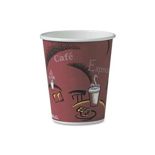 Paper Hot Drink Cups In Bistro Design, 10 Oz, Maroon, 300/carton