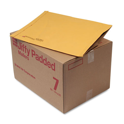 Jiffy Padded Mailer, #7, Paper Padding, Fold-over Closure, 14.25 X 20, Natural Kraft, 50/carton