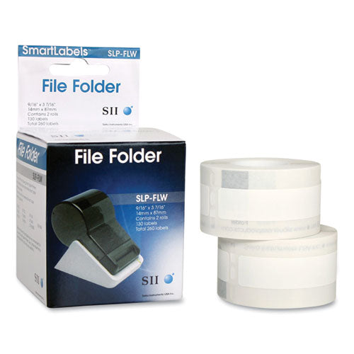 Slp-flw Self-adhesive File Folder Labels, 0.56" X 3.43", White, 130 Labels/roll, 2 Rolls/box