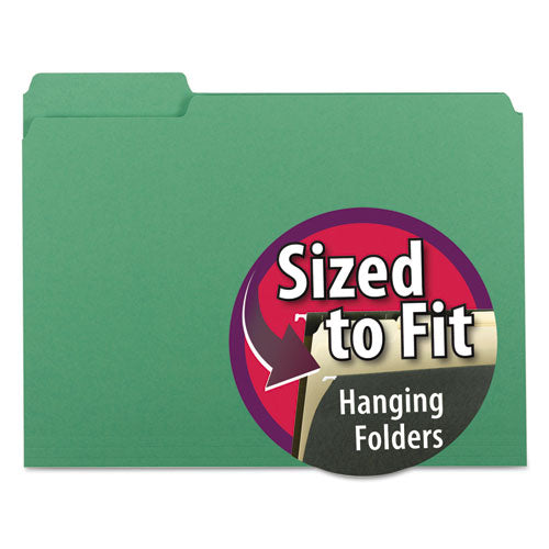 Interior File Folders, 1/3-cut Tabs: Assorted, Letter Size, 0.75" Expansion, Green, 100/box