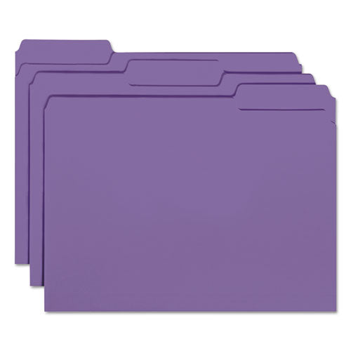 Interior File Folders, 1/3-cut Tabs: Assorted, Letter Size, 0.75" Expansion, Purple, 100/box