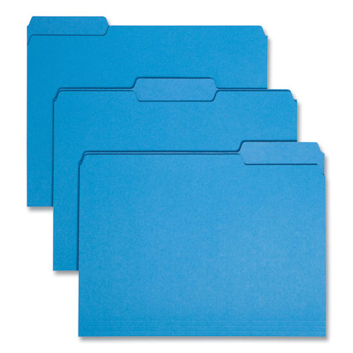 Interior File Folders, 1/3-cut Tabs: Assorted, Letter Size, 0.75" Expansion, Sky Blue, 100/box