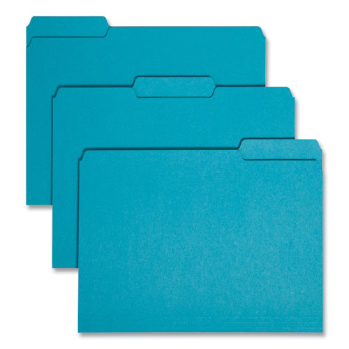 Interior File Folders, 1/3-cut Tabs: Assorted, Letter Size, 0.75" Expansion, Teal, 100/box