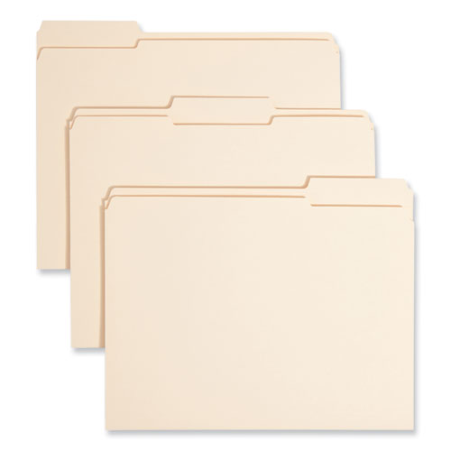 Reinforced Tab Manila File Folders, 1/3-cut Tabs: Assorted, Letter Size, 0.75" Expansion, 14-pt Manila, 100/box