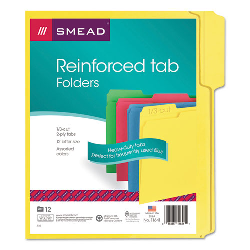 Reinforced Top Tab Colored File Folders, 1/3-cut Tabs: Assorted, Letter Size, 0.75" Expansion, Assorted Colors, 12/pack