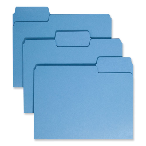 Supertab Colored File Folders, 1/3-cut Tabs: Assorted, Letter Size, 0.75" Expansion, 11-pt Stock, Blue, 100/box