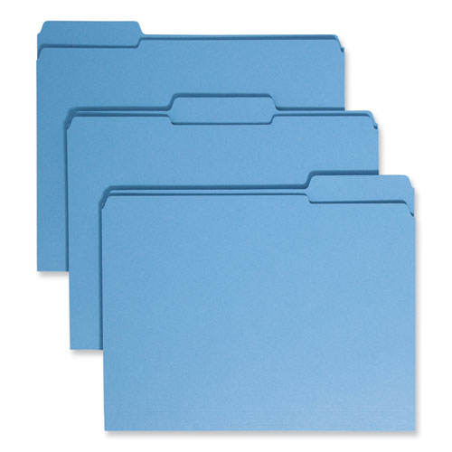 Reinforced Top Tab Colored File Folders, 1/3-cut Tabs: Assorted, Letter Size, 0.75" Expansion, Blue, 100/box