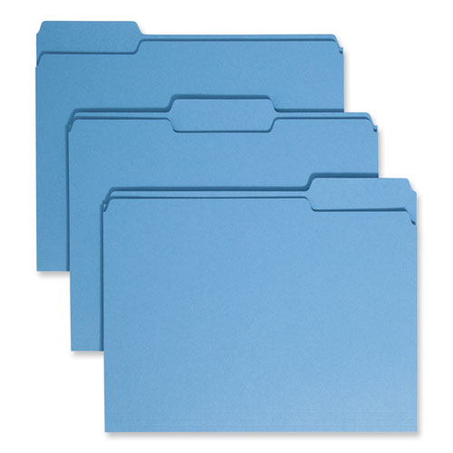 Colored File Folders, 1/3-cut Tabs: Assorted, Letter Size, 0.75" Expansion, Blue, 100/box