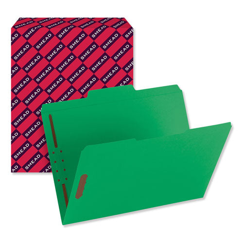 Top Tab Colored Fastener Folders, 0.75" Expansion, 2 Fasteners, Letter Size, Green Exterior, 50/box