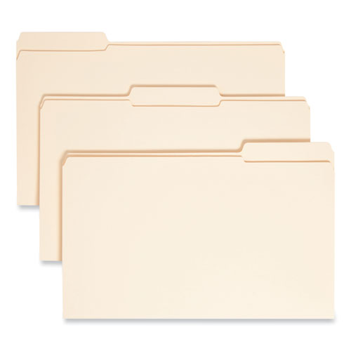 Reinforced Tab Manila File Folders, 1/3-cut Tabs: Assorted, Legal Size, 0.75" Expansion, 14-pt Manila, 100/box