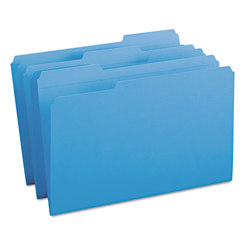 Reinforced Top Tab Colored File Folders, 1/3-cut Tabs: Assorted, Legal Size, 0.75" Expansion, Blue, 100/box