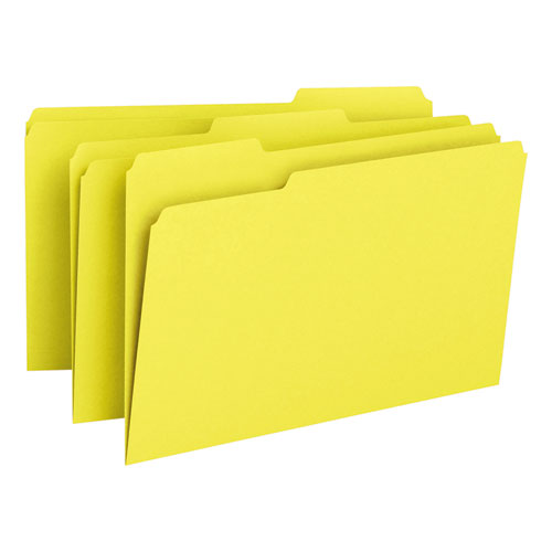 Colored File Folders, 1/3-cut Tabs: Assorted, Legal Size, 0.75" Expansion, Yellow, 100/box