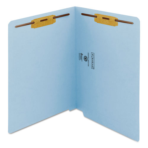 Heavyweight Colored End Tab Fastener Folders, 0.75" Expansion, 2 Fasteners, Letter Size, Blue Exterior, 50/box